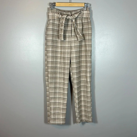 J.O.A Revolve Self Tie Belt High Waist Trouser Plaid Womens Size Small - Picture 2 of 9